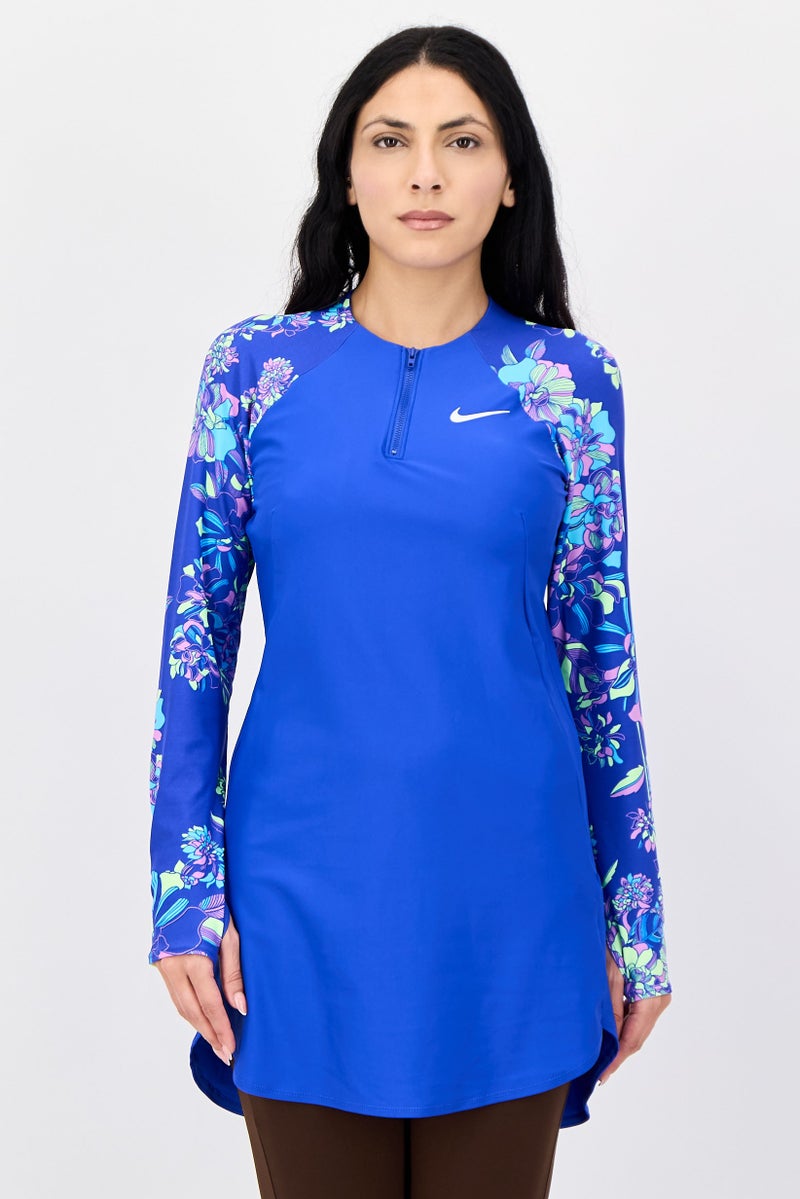 Nike Women Brand Logo Long Sleeve Swim Tunic, Blue - Image 1